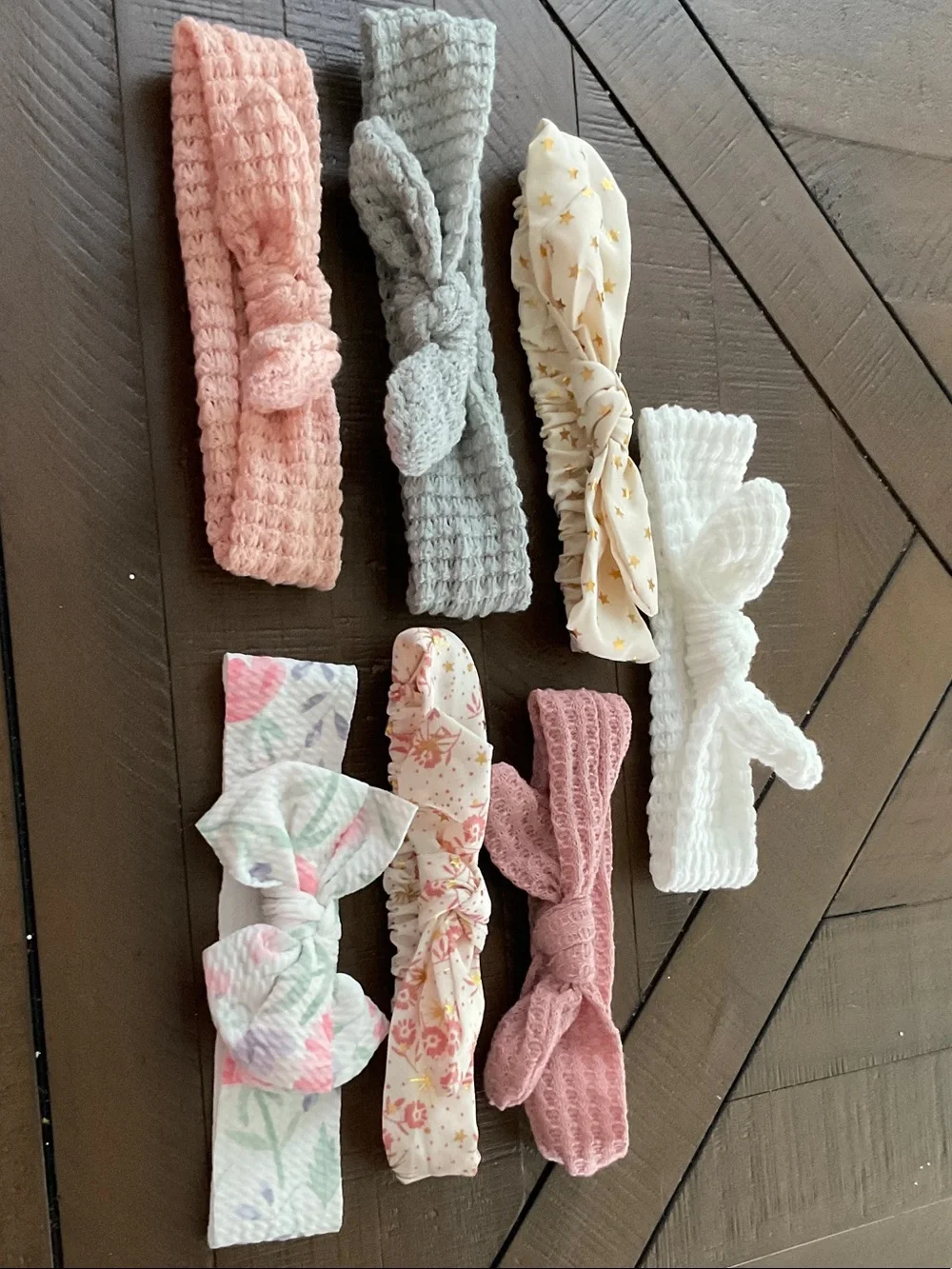 Girls Knit and Cotton Knotted Headband Set - Pink, Gray, White, Floral